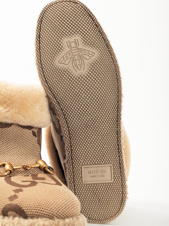 Gucci Fria Beige Jumbo GG Sherpa Horsebit Ankle Boots - Picture 5 of 11